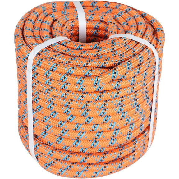 waltyotur 1/2 in x 150FT Arborist Bull Rope, 32 Strand Tree Rope, High Strength Polyester Rope for Garden, Boat, Swing (Orange, Blue, Black)