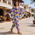 thumbnail image 4 of Xixirimido Colorful Paint Palm Trees Print Womens Plus Size Kaftan Dress V Neck Batwing Sleeve Beach Cover Up Swimsuit Coverups Summer Lounge Caftan Dress, 4 of 7