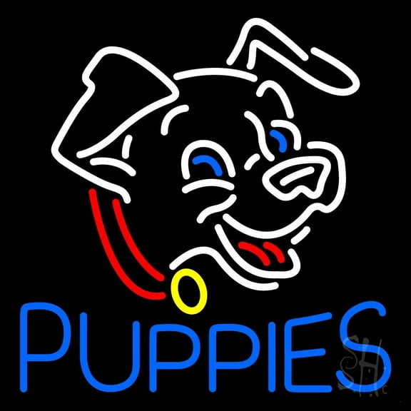 Blue Puppies LED Neon Sign 24" Tall x 24" Wide - inches Black Square Cut Acrylic Backing, with Dimmer - Premium built indoor Sign for Club, Home décor, Event, Workshop, Storefront.