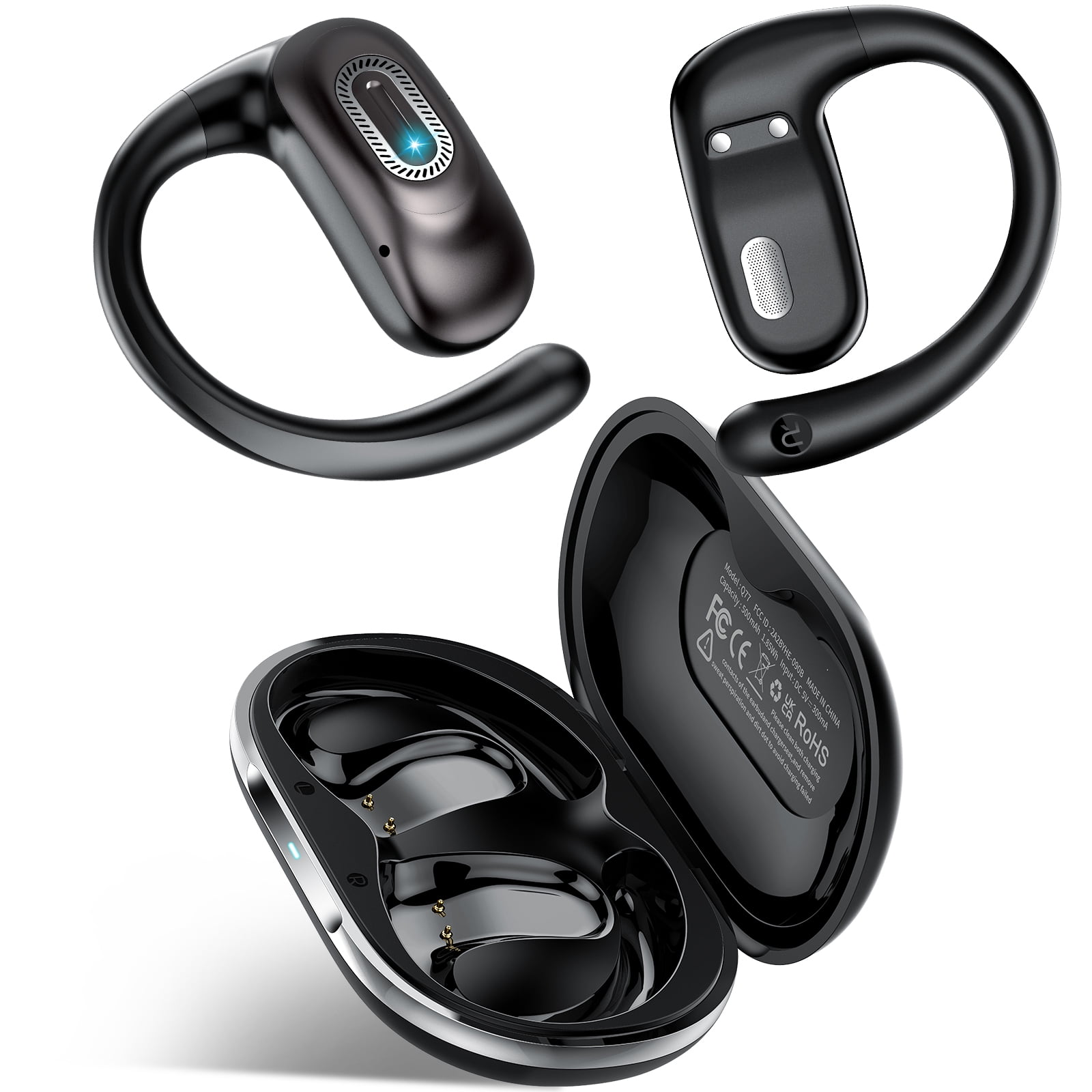 Open Ear Headphones, Open Earbuds with Comfortable Earhook, 58H Hifi Stereo Bone Conduction Earbuds with Mic, Noise Cancelling, Bluetooth 5.4 Earphones, IP7 Waterproof Wireless Earbuds for Running