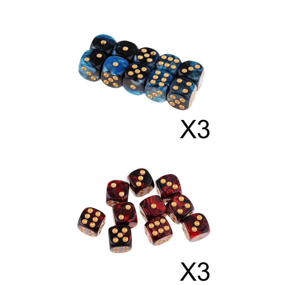 Set of 10 Six Sided Square D6 16mm Dice Die Blue&Black Double Color Gold Pip 