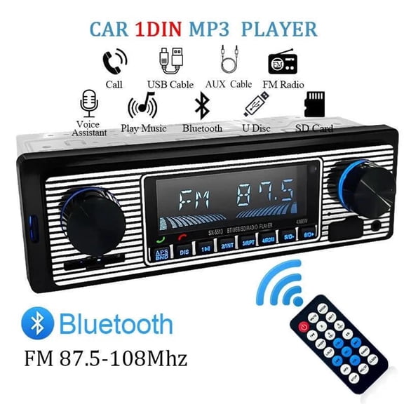 Retro Car Stereo, MP3 Stereo Player, Car FM Radio, Supports BT/USB/AUX, with Hands-Free Calling Function