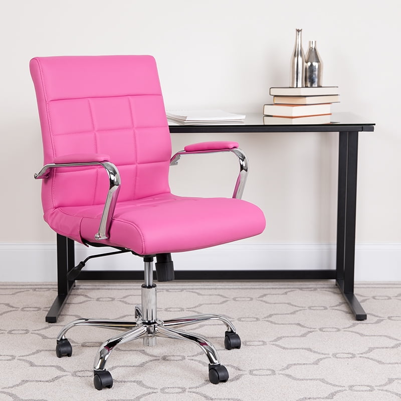 MidBack Pink Vinyl Executive Swivel Office Chair with