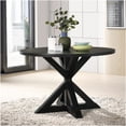 thumbnail image 5 of Banff 5-Piece Round Dining Set with Cross-Buck Table & 4 Tufted Chairs, Tan & Black Finish, 5 of 10