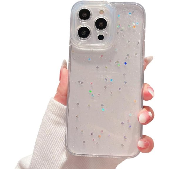 Compatible with iPhone Case,Glitter Bling Sparkly Starry Night Transparent Clear [ Drop & Camera Lens Protection] Soft Shockproof Cover Phone Case (Clear,iPhone 13 Pro Max)