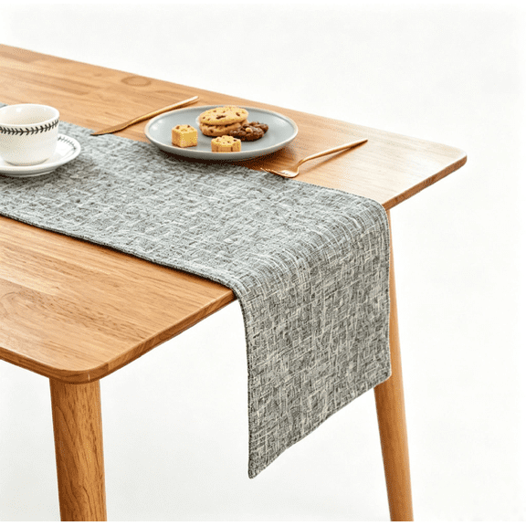 Rustic Cotton Linen Table Runner 12x63 Inch Dark Grey, Farmhouse Washable Dining Table Decor