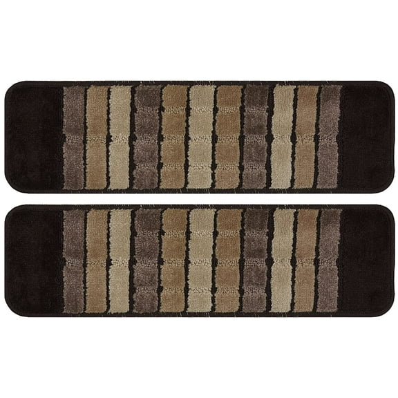 Millenium Stair Tread Treads Indoor Skid Slip Resistant Carpet Stair Tread Treads Geometric Design Machine Washable 8 ½ inch x 30 inch (Set of 2, Squares Brown)