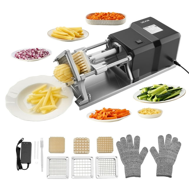 VEVOR Electric French Fry Cutter Stainless Steel Vegetable Chopper with 3 Blades