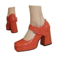 thumbnail image 3 of Mary Jane Shoes Women,Elegant High Heels Retro Square Toe Dressy Stylish Mary Jane Shoes for Stylish Occasions, Mary Janes,01 Orange,6, 3 of 6