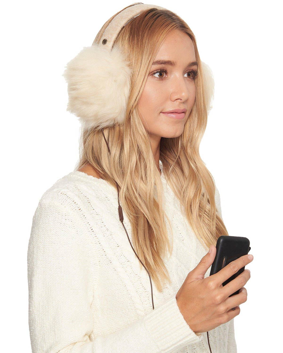 UGG Womens Wired Luxe Wool & Pile Sheepskin Ear Muffs Natural Heather