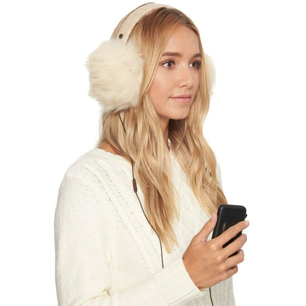 UGG Womens Wired Luxe Wool & Pile Sheepskin Ear Muffs Natural Heather