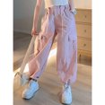 thumbnail image 3 of Kids Cargo Pants Loose Fit Baggy Pants Elastic High Waisted Pink Cargo Pants with Pocket Outfits for Girls Over 16, 3 of 5