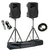 American Audio 15" Wireless Speakers + ADJ Speaker Stands + Microphone + Cable