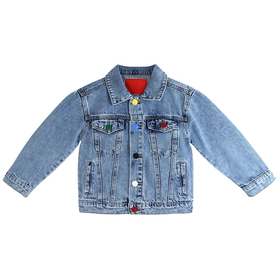 KIDSCOOL SPACE Boys Denim Jacket,Little Big Kids Simple Design Colored Buttons Jean Coat,Light Blue,6-7 Years