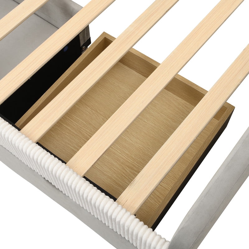 Twin Size Upholstered Daybed Frame, Low-Profile Storage Platform Bed with 2 Drawers and Open Compartment, Two-Tone Accent Kids Bed