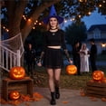 thumbnail image 4 of Spider Web Pattern Witch Hat Lace Trim Design Halloween Role Play Costume Prop Blue One Size, 4 of 5