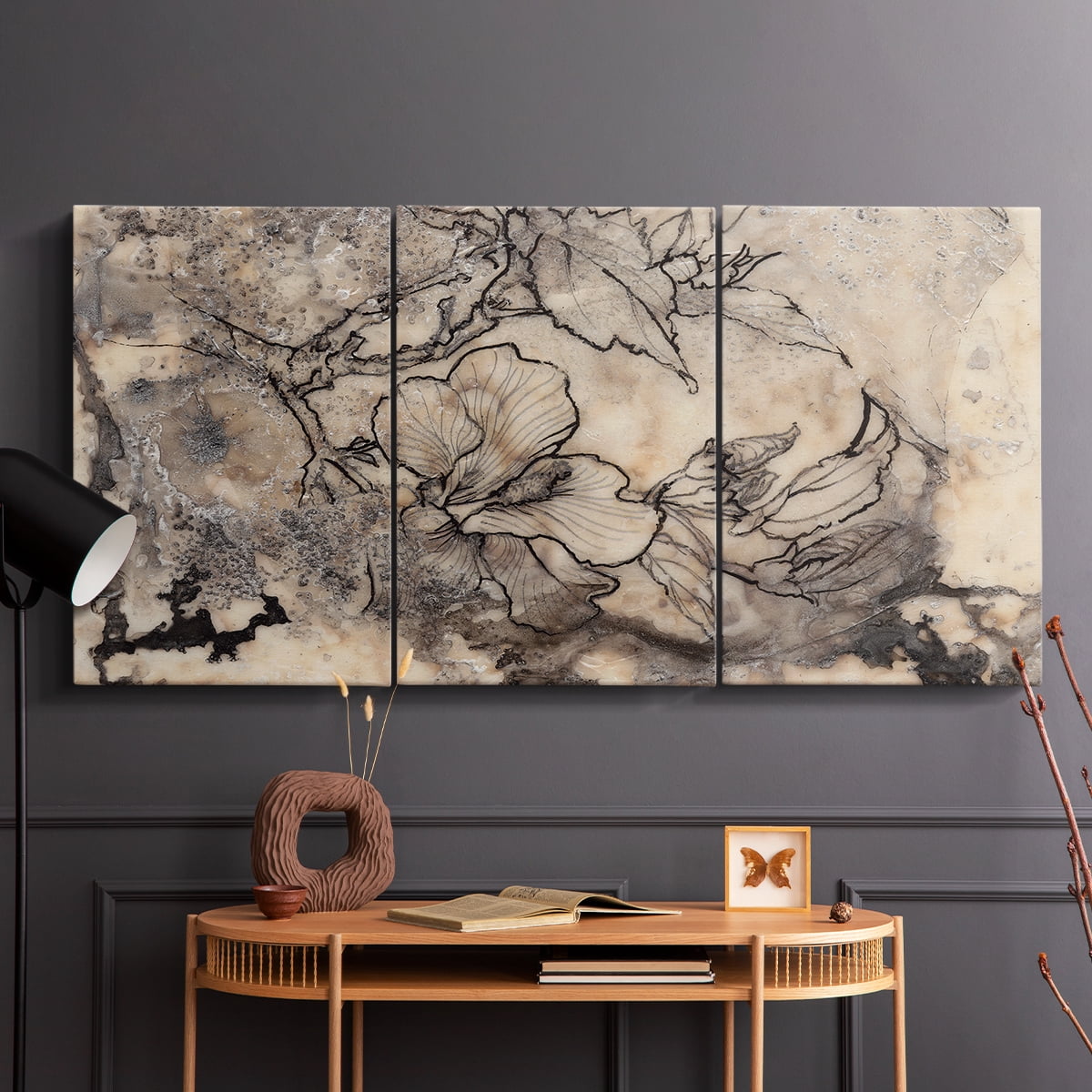 Wexford Home Tattooed Floral I - 24" x 48" Multi-Piece Canvas Art, Ready to Hang