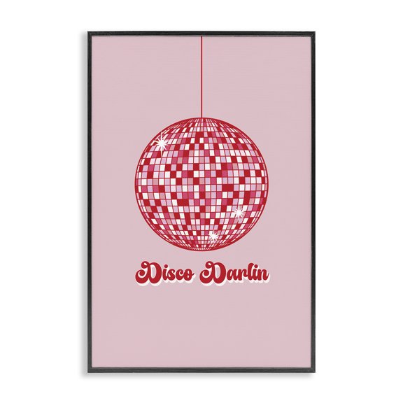 Stupell Industries Retro Disco Darlin Typography Painting Black Framed Art Print Wall Art, 20 x 30