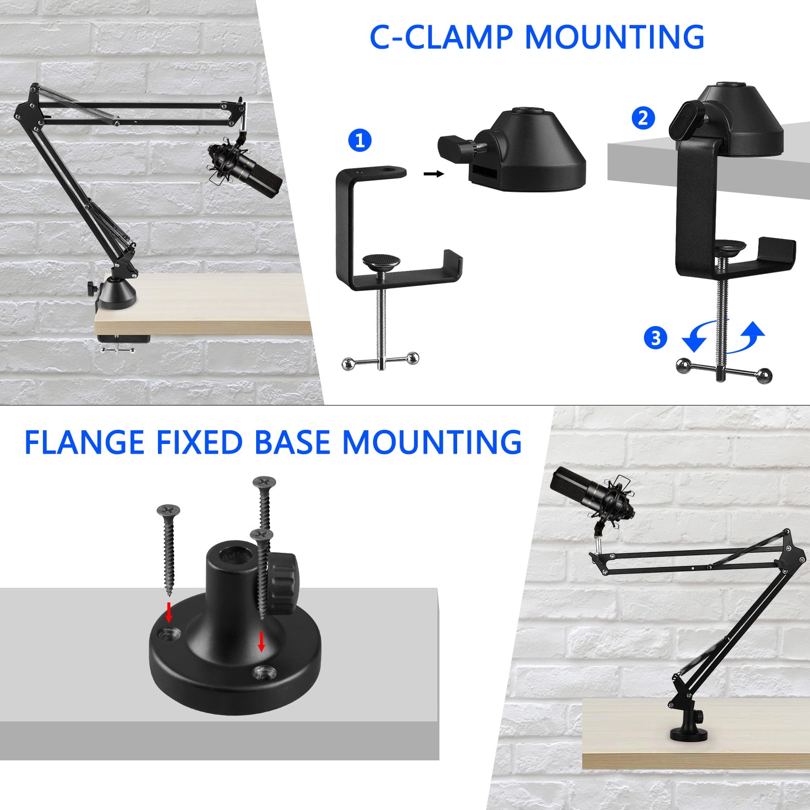 Geekria for Creators Microphone Arm Compatible with MXL 770, 990, 991, BCD-1, Mic Boom Arm with Table Flange Mount Adapter, Suspension Stand, Mic Scissor Arm, Desk Mount Holder
