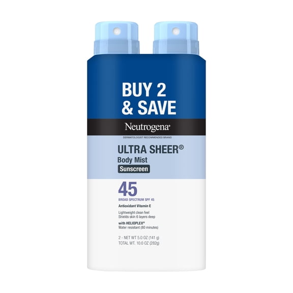 Protector solar Neutrogena Ultra Sheer SPF 45 bruma corporal 150 mL x2