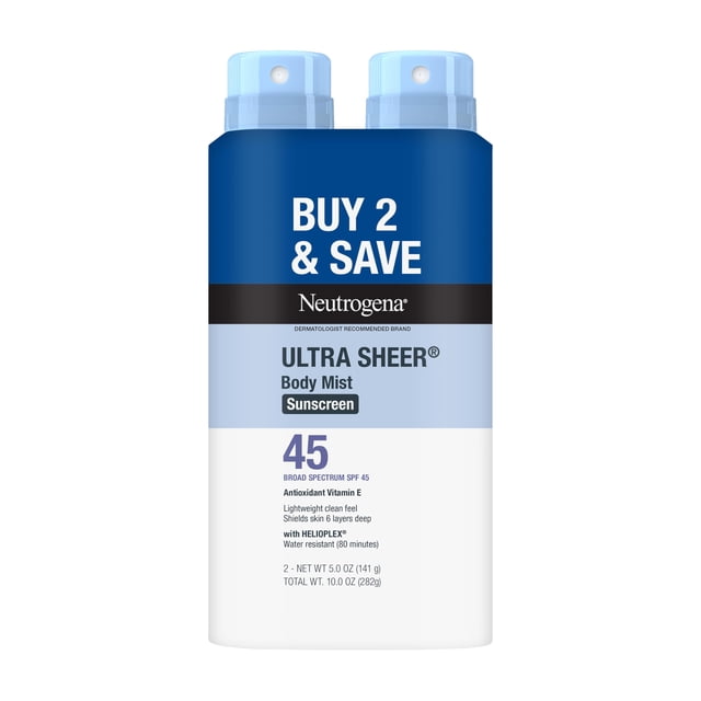 Protector solar Neutrogena Ultra Sheer SPF 45 bruma corporal 150 mL x2