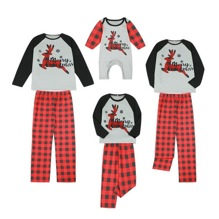

wsevypo Matching Family Christmas Pajamas Set Elk Plaid Print Top and Pants Christmas Pjs Festival Holiday Xmas Sleepwear Set