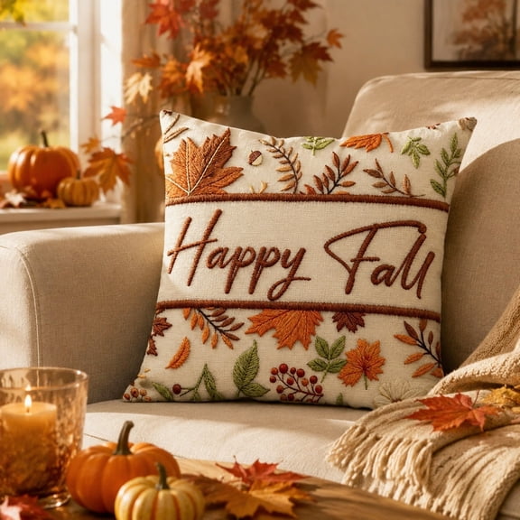 Thanksgiving Harvest Throw Pillow,Fall Sofa Decor Removable Polyester Cushion Cover with Pumpkin Maple Corn Seasonal Print,Soft Breathable Decorative Pillow for Bedroom Dining Chair