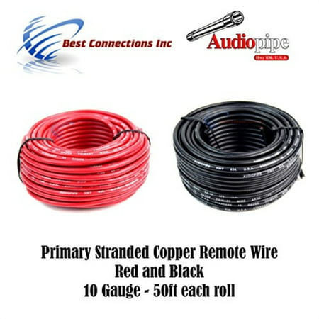 10 GAUGE WIRE RED & BLACK POWER GROUND 50 FT EACH PRIMARY STRANDED COPPER