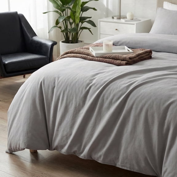 Premium 100% Cotton Duvet Cover Set, Soft Breathable Bedding with Zipper Closure (3 Pieces), Classic Grey, King