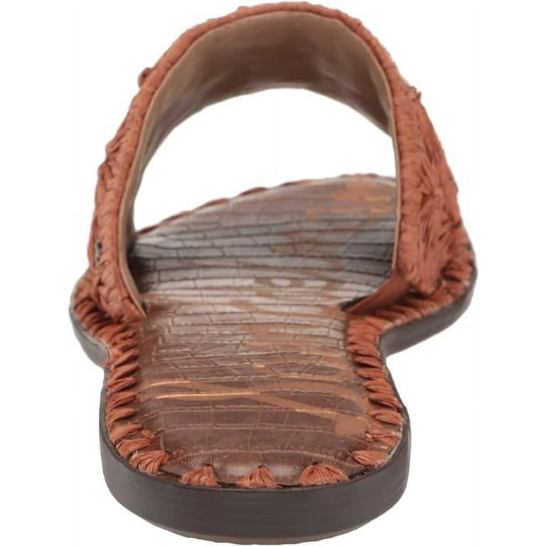 Sam Edelman Giovanna Dark Rust Rounded Open Toe Floral Raffia Slip