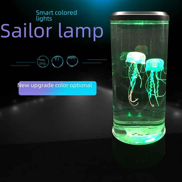 Large USB-Powered LED Jellyfish Lamp with 7-Color Changing Light, Custom Logo Option, ABS Material, Button Switch - Elegant Compact Cylinder Home Decor & Versatile Gift for Business/Personal Occasions