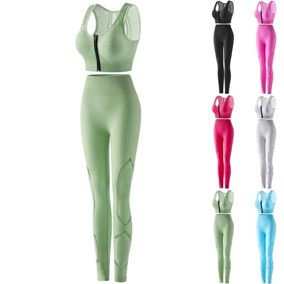 FNFYFH Workout Sets for Women Zip Front Closure High Impact Sports Bra and Leggings Set Running Gym Yoga Outfits