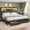 Black, variant on Mabor Farmhouse California King Bed Frame with Bookcase Headboard and 6 Drawers, Rustic Wooden Bed Frame Cal King Size with Charging Station and LED Lights, No Box Spring Needed,Black