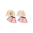 thumbnail image 2 of Baby Toddler Girls Halloween Skirt Clothing Sets 6 12 18 24 Months 2T 3T 4T Long Sleeve Letter Pumpkin Print Pullover Colorful Tulle Skirt Outfits, 2 of 9
