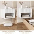 thumbnail image 5 of Floating Nightstand Set of 2, Modern Wall Mounted Bedside Tables with Fluted Drawer, Night Stand Small End Table with Open Storage Shelf for Bedroom, Living Room, Small Spaces, White, 5 of 7