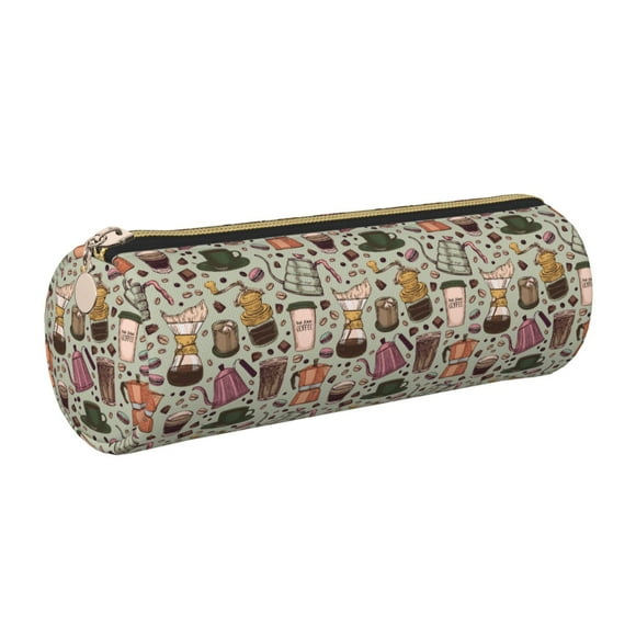 Easygdp Coffee pots cup para Estuche de Lápices Cilíndrico de Cuero con Cremallera, Organizador de Lápices de Cuero para Escuela, Oficina y Viajes