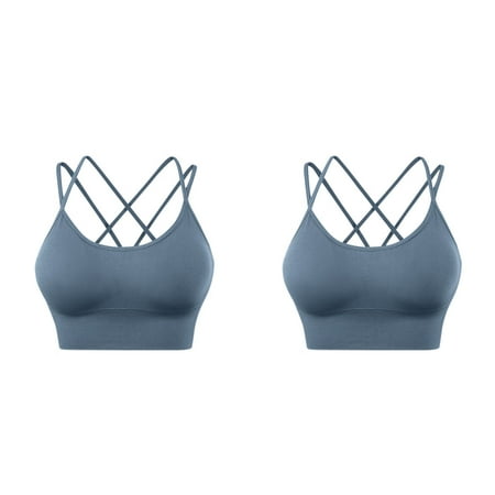 

Bra 2PC Womens Cross Back Sport Bras Padded Strappy Criss Cross Cropped Bras For Yoga Workout Fitness Low Impact Bras Polyester running sports bras for women Blue