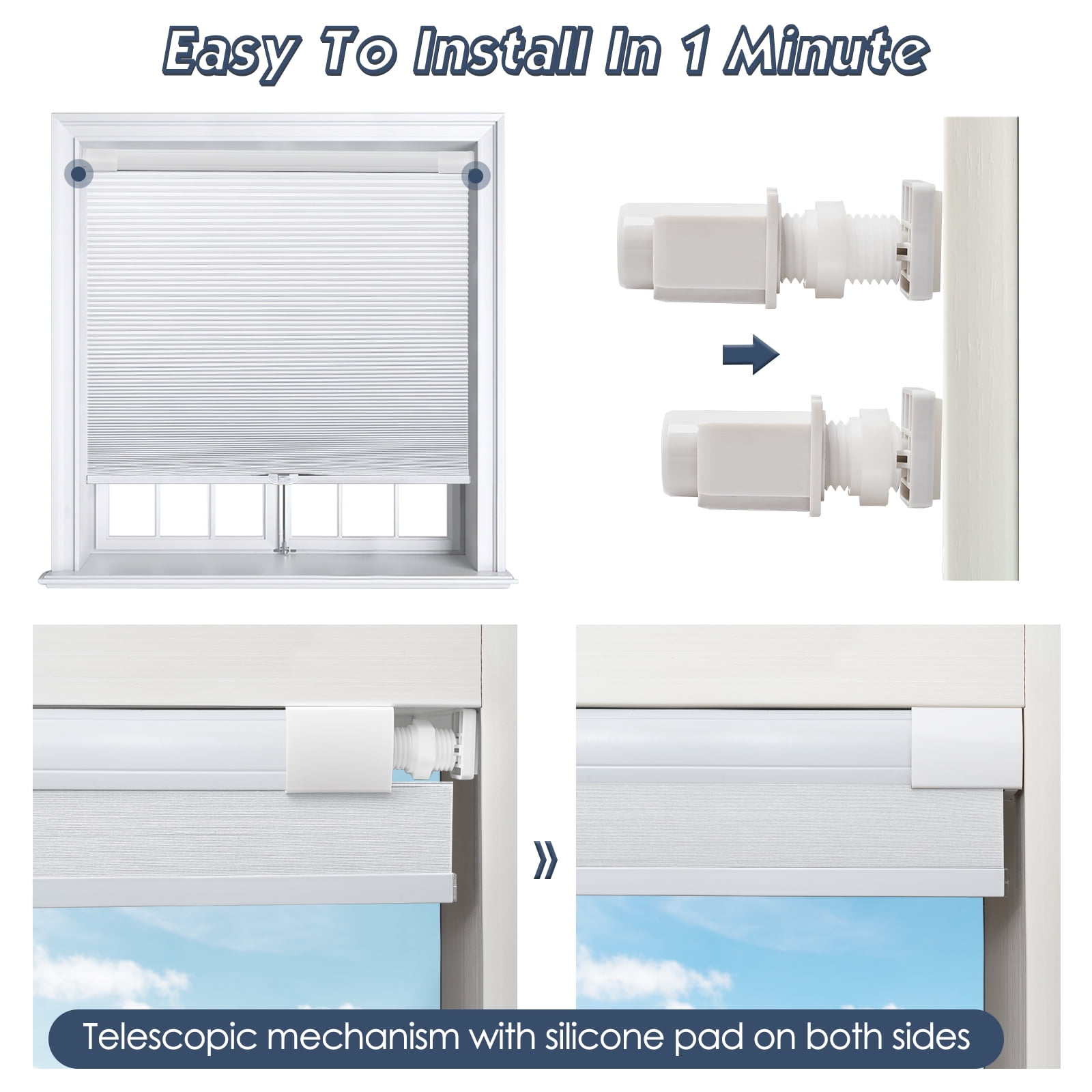 Keego No Tools Cordless Blind for Windows Blackout Cellular Window Shades Customed Honeycomb No Drilling Blinds for Home and Bedroom, White 20"W x 36"H