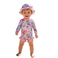 thumbnail image 4 of Long Sleeve Snap Button Swimsuit with Matching Sun Hat for Baby Girls UPF 50 Rash Guard Swimwear for Pool Beach Water Play Print Crew Neck Long Sleeve One Piece Light Purple 9 Months-12 Months, 4 of 4