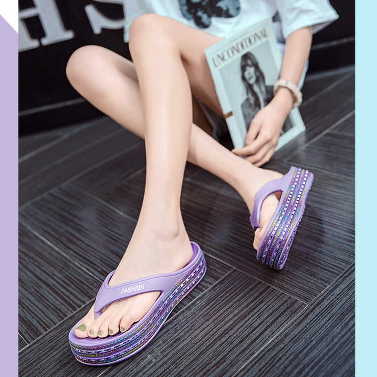 Cyiecw Women's Platform Flip Flop Comfort Soft Wedge Sandals Arch Support  High Heel Thong Slippers 