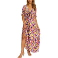 thumbnail image 1 of SMihono Robe Maxi Boho d'Été pour Femmes Grande Taille Femmes 2023 Robe Boho d'Été Nœud devant Col en V Profond Manches Courtes Floral Décontracté Fête Plage Robes Maxi Plage Robe d'Été, 1 of 4