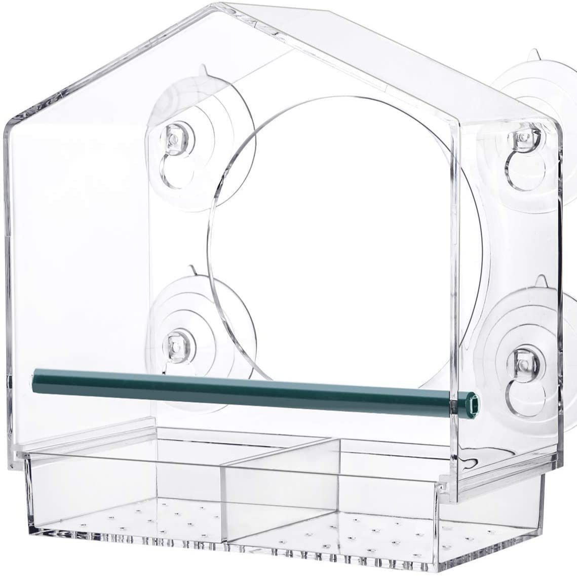 GUCHO Window Bird Feeder with 4 Extra Strong Suction Cups, Sturdy and Durable Acrylic Bird Feeders for Viewing Wild Bird Outside, as a Bird Watching Gift, Outdoor Bird Feeder, and Garden Decor