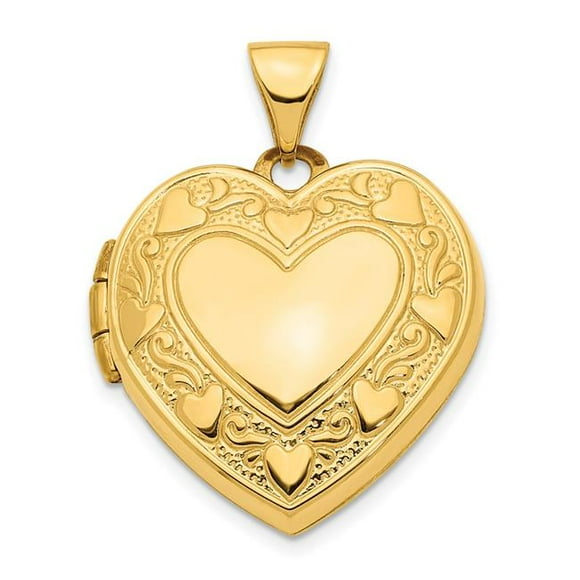 Quality Gold XL747 14K Yellow Gold Hearts with Love 19mm Reversible Heart Locket Pendant