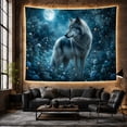 thumbnail image 6 of Grey Wolf Among Moonlit Blue Roses and Daisies, Serene Fantasy for Wildlife Lovers, Floral Forest Art, Housewarming Gift, Tapestry Wall Hanging for Bedroom and Den, 6 of 7