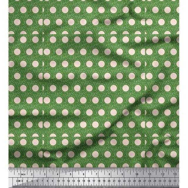 Soimoi Green polyester Crepe Fabric Artistic Flower & Dots Decor Fabric Printed Yard 42 Inch Wide
