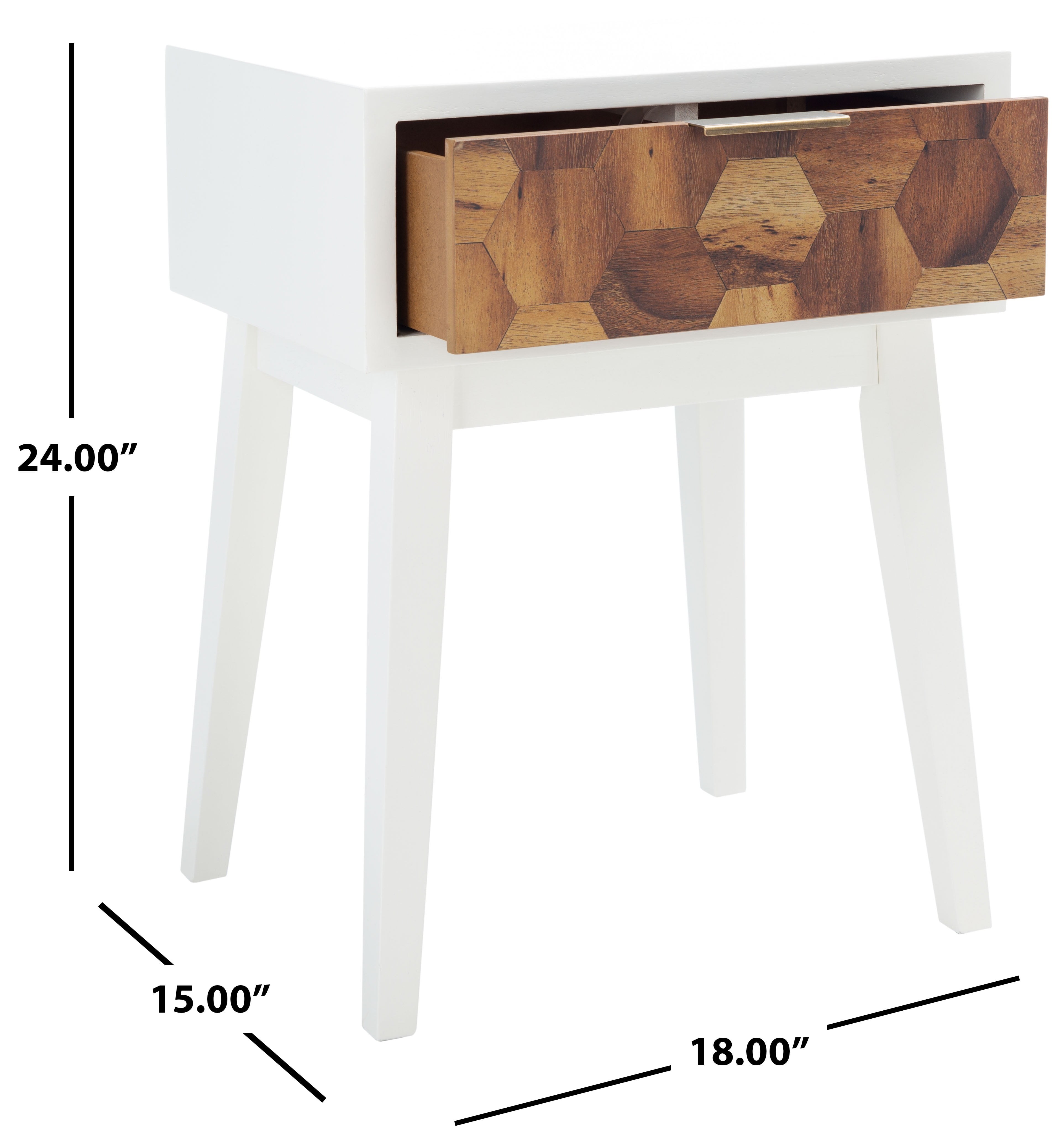 SAFAVIEH Nilo 1 Drawer Modern White/Brown Wood Storage End Table (18 in. W x 15 in. D x 24 in. H)