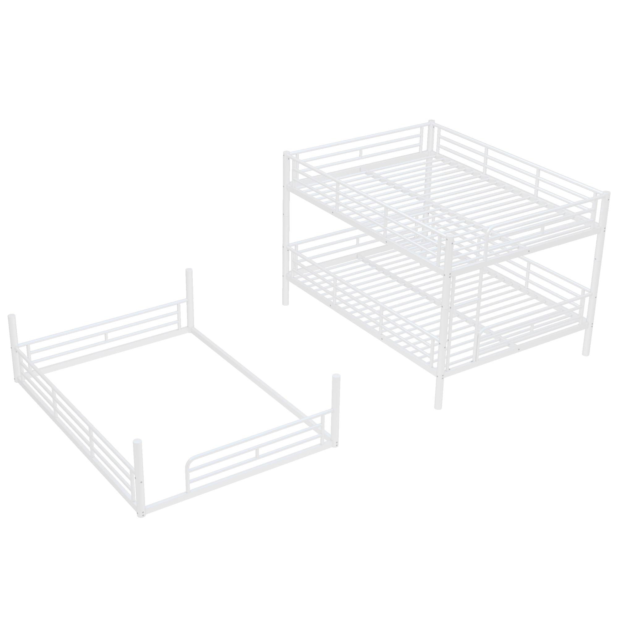 Leumius Queen over Queen over Queen Bunk Bed,Metal Triple Bunk Bed for 3 Kids/Teens,Heavy Duty Triple Bed with Guardrail and Ladder,Separates Into 3 Queen Beds,White