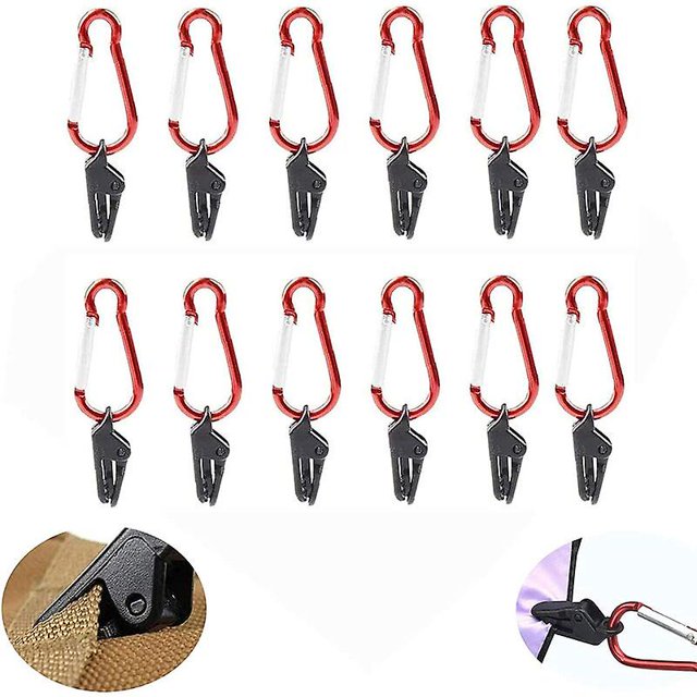 12 clips para lona, clip de aleación para tienda, clip para lona reutilizable a prueba de viento, clip para toldo reutilizable, para cubierta fija de toldo de piscina Rojo Verde