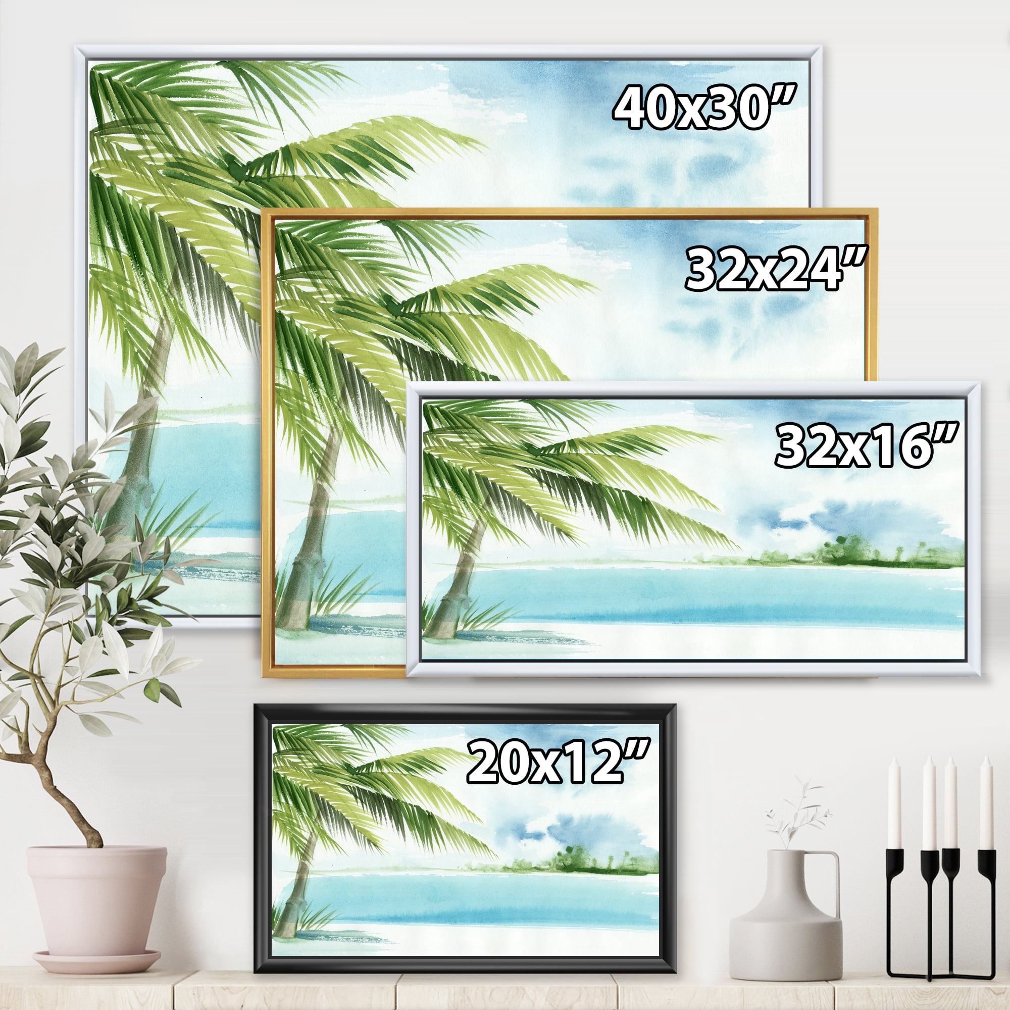 Designart 'Palm Beach Resort At Sunrise I' Nautical & Coastal Framed Canvas Wall Art Print