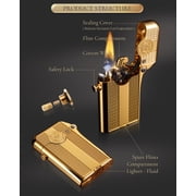 Automatic Ignition Soft-Flame Luxury Brass Kerosene Lighter,Refillable,Safety Lock,Grinding Wheel,Electroplated 18K Gold,Engraving,Gift Box,Collectible,Thorens Gen 3 Single Claw Spaced Water Ripple